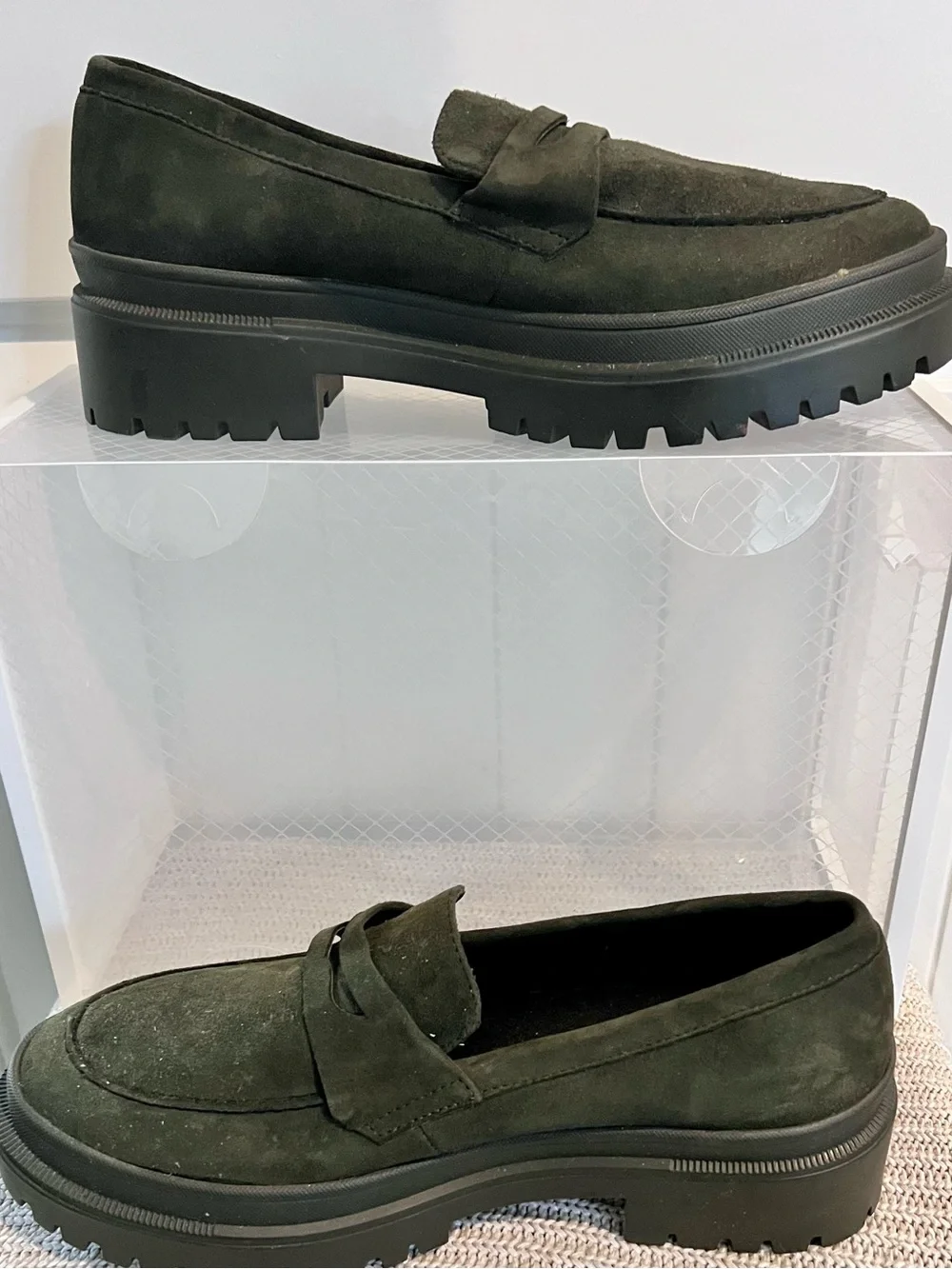 Chunky Platform Suede Loafers in Dark Green